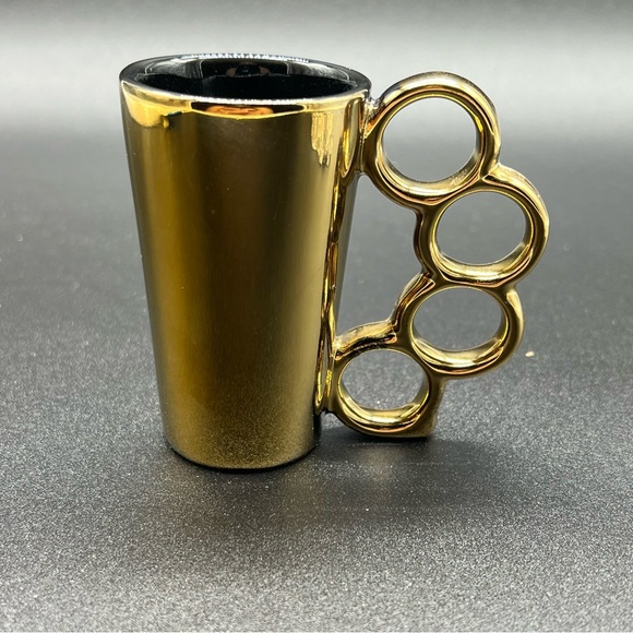Shiny Mirror Gold Glass Double Shot Glass With A Brass Knuckles Detailed  Handle - Picture 1 of 8